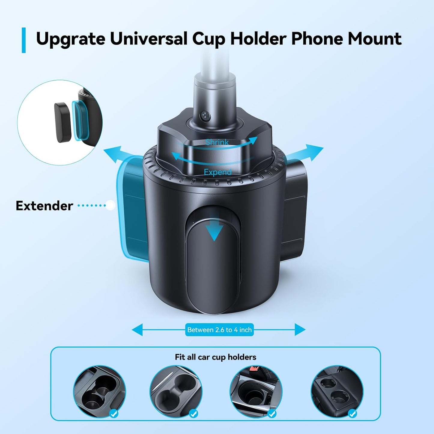 TECKNET Universal Car Cup Phone Holder – Adjustable Cradle Car Mount with Air Vent Phone Mount & Extra Grip Pads for iPhone, Samsung, All Smartphone
