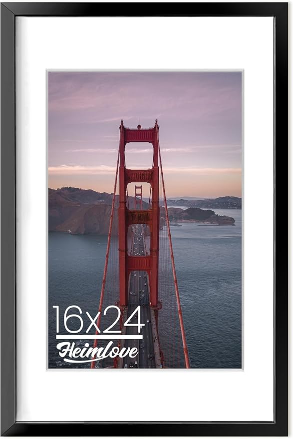 Heimlove 16X24 Aluminum Picture Frame, Black Metal Picture Frame with Mat for 12x18 Photo - Wall Mount - Picture Frame for Wall Display for Home, Room, Office Decor - Black, Set of 1