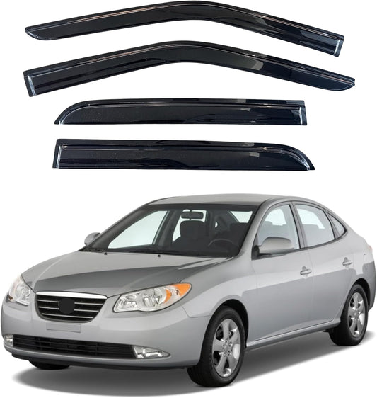 KPY Window Visor Compatible with Hyundai Elantra Sedan 2007-2010 (Excludes Touring Models), 4PC Rain Guard Side Window Vent Deflectors Tape-On Mugen Style, 2007 2008 2009 2010