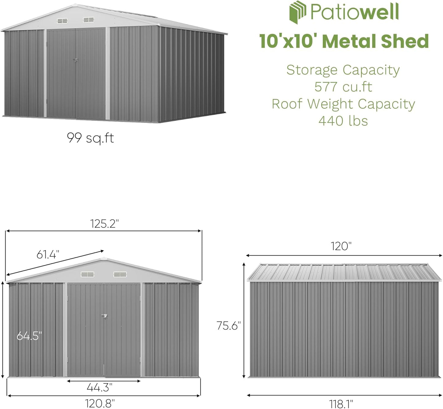 Patiowell 10 x 10 FT Metal Outdoor Storage Shed with Detachable Storage Shelves, Large Steel Utility Tool Shed Storage House with Lockable Door, Garden Tool Shed for Backyard Garden Patio Lawn,Brown