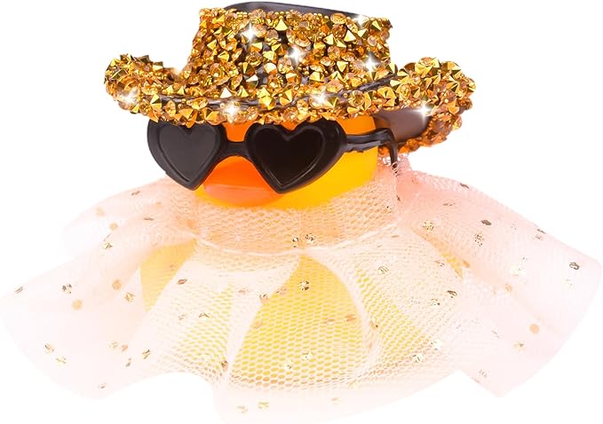 Car Rubber Duck Ornament Cute Duck Car Dashboard Decoration Accessories with Mini Hat Sunglasses and Skirt(AA9)