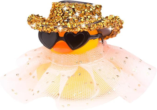 Car Rubber Duck Ornament Cute Duck Car Dashboard Decoration Accessories with Mini Hat Sunglasses and Skirt(AA9)