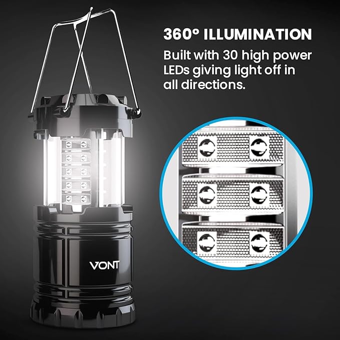 8 Pack LED Camping Lantern, LED Lanterns, Suitable Survival Kits for Hurricane, Emergency Light for Storm, Outages, Outdoor Portable Lanterns, Black, Collapsible, (Batteries Included)