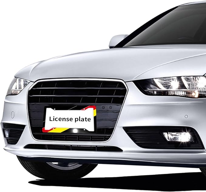 German License Plate Frame - 1 Pcs Germany Flag Aluminum Metal License Plate Frame Personalized German Car Tag Frames Holders Covers Design Fits for Men Women Generic 4 Holes Equipped with Screws