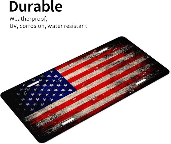 Front License Plate Vintage American Flag Vanity Plates Aluminum Metal Decorative Car Tag Novelty License Plate Cover for Men Women ‎6 * 12 in (4 Holes)