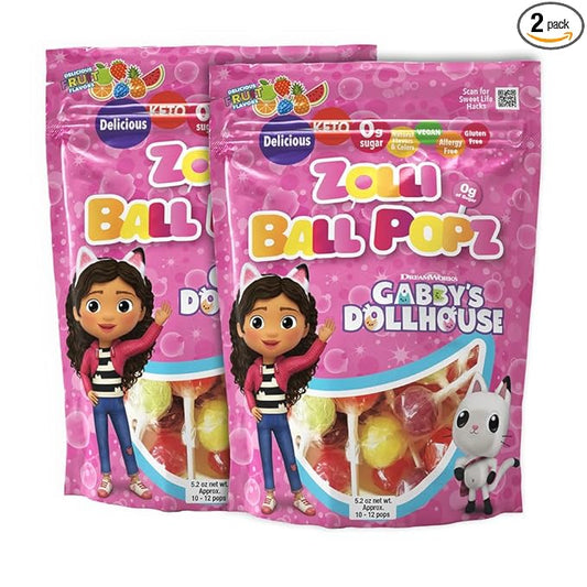 Zollipops The Clean Teeth Pops Gabby's Dollhouse, Anti Cavity Lollipops, Ball Popz, 10.4 oz Pack of 2