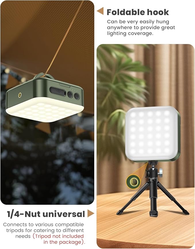 Camping Lantern - Collapsible Solar LED Lamp, 5200mAh Solar/USB Rechargeable, 1000LM, 5 Light Modes, Outdoor IPX4 Waterproof - Portable Emergency Light （Green）