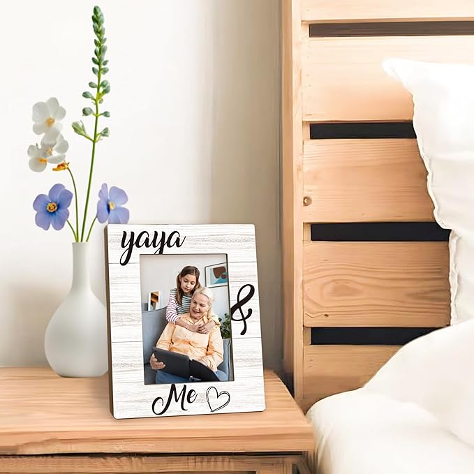 Yaya Gifts Picture Frame 5x7, Grandma Photo Frame, Christmas Mothers Day Birthday Gifts for Yayas from Grandkids Grandchildren, Yaya and Me Wooden Picture Photo Frames for Desk Home Room Decor