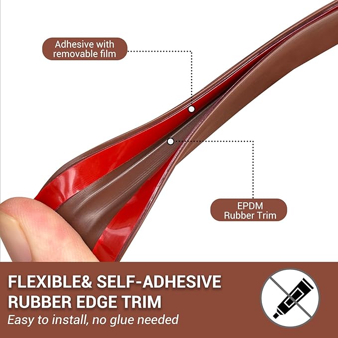 Rubber Edge Trim, Flexible Edge Trim for Sharp Edge, 3/32" U Channel Edge Protector, Self Adhesive Edge Guards for Car Doors, Truck Doors and Sheet Metal Parts, 20Ft, Brown Color