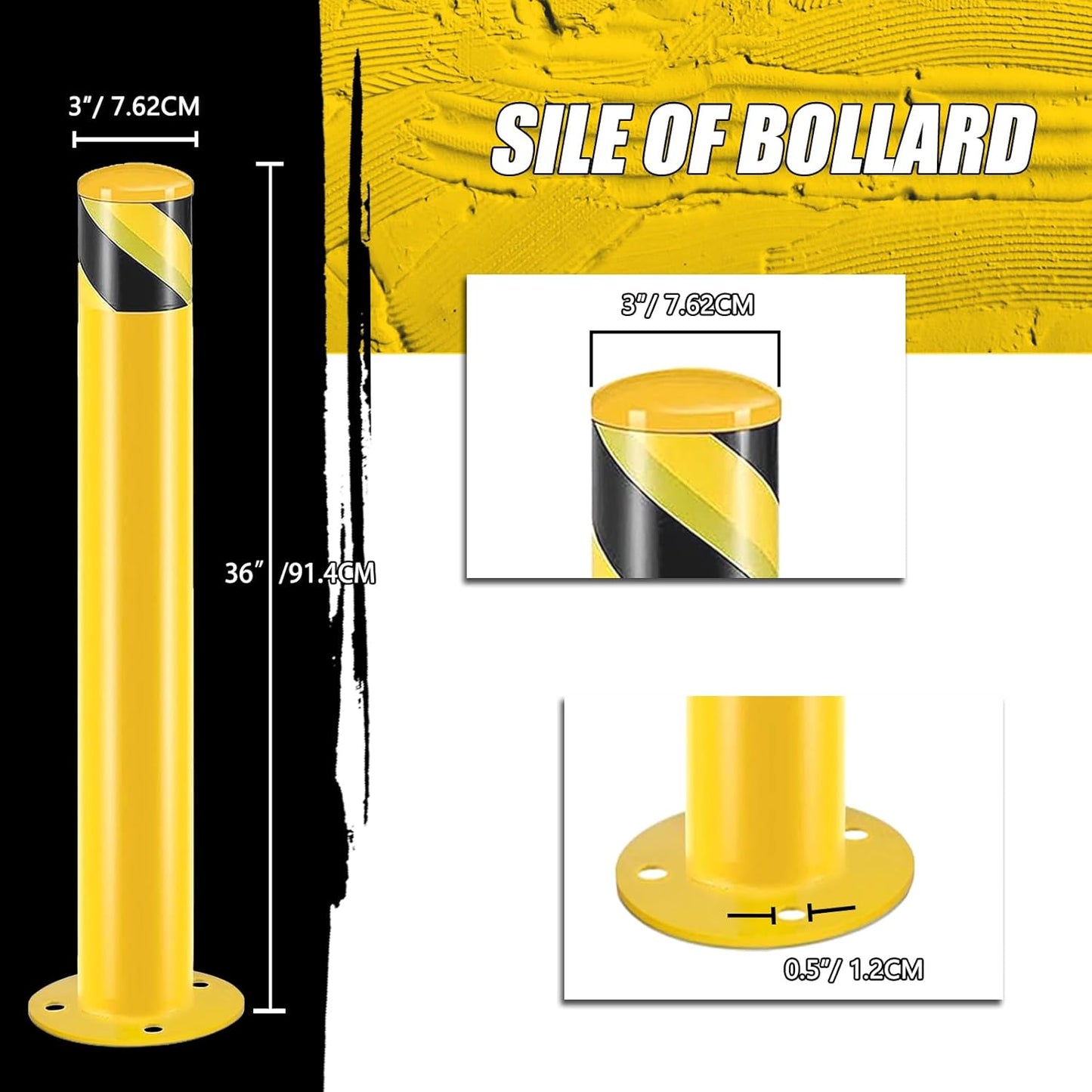 Safety Bollard Post, Steel Bollards,Parking Bollard, Yellow Powder Coated Safety Parking Barrier Post, for Traffic Sensitive Areas (6, 36"H*3"D)