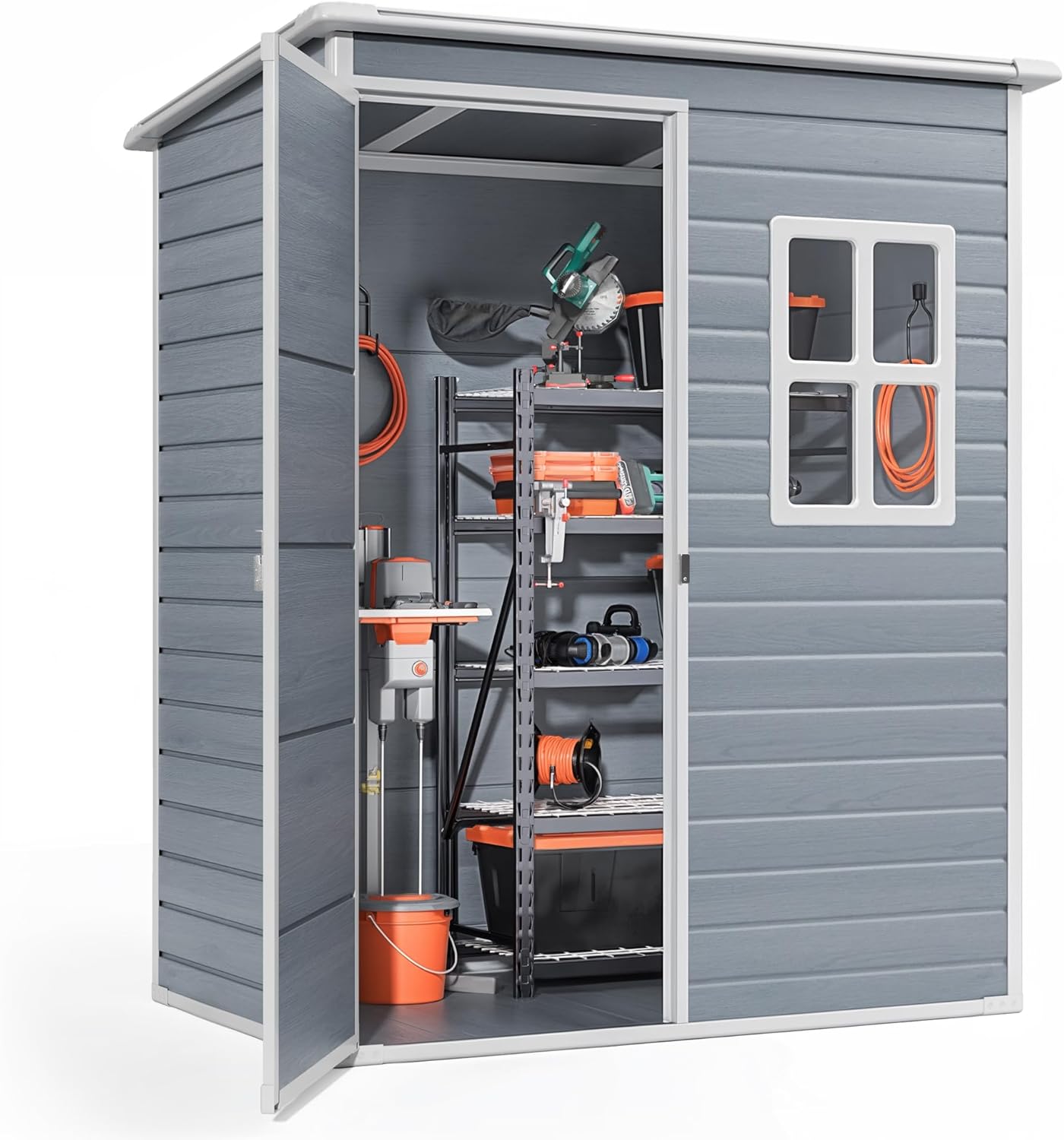 Gizoon 5x3 FT Outdoor Storage Shed with Lockable Door, Resin Weatherproof Plastic Garden Shed with Floor & Ventilation, Backyard Shed for Patio, Lawn Tools, Bike, and Toys