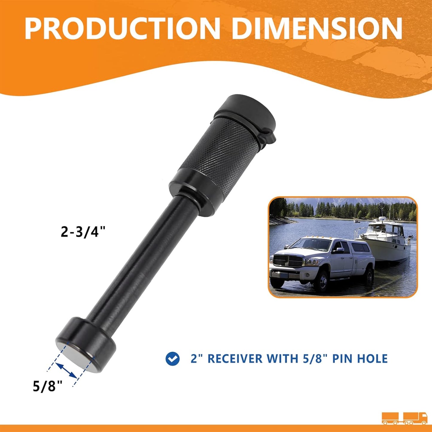 Trailer Hitch Locks, Hitch Lock with 5/8'' Pin Fits Class III IV 2" Hitch Receivers, Locking Hitch Pin with Anti-Rattle O-Rings for Trailer Truck Car Boat (2 Pack)