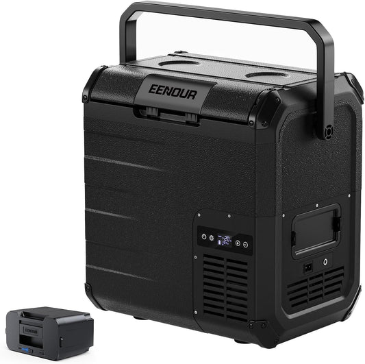 EENOUR D18 19Qt/18L 12V Car Refrigerator with Detachable Battery – Solar/AC/DC Powered Car Freezer, -4℉~50℉, Ultra-Quiet 12/24V Car Fridge for Camping, Road Trips, RV, Truck-Black