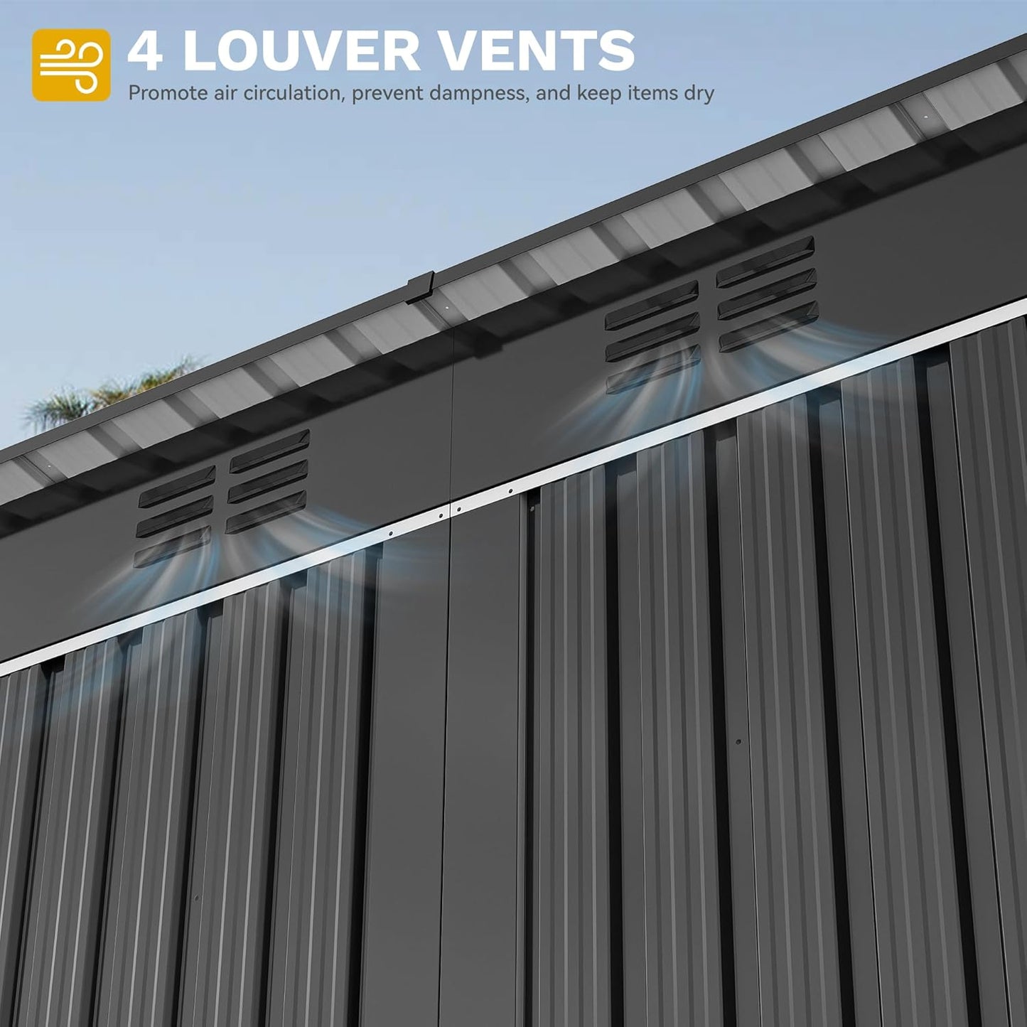 DWVO 9' x 4' Outdoor Storage Shed with Windows, Lockable Double Doors, Sloped Roof, Heavy-Duty Steel Shed for Garden & Patio, Large Backyard Tool Organizer, Dark Gray