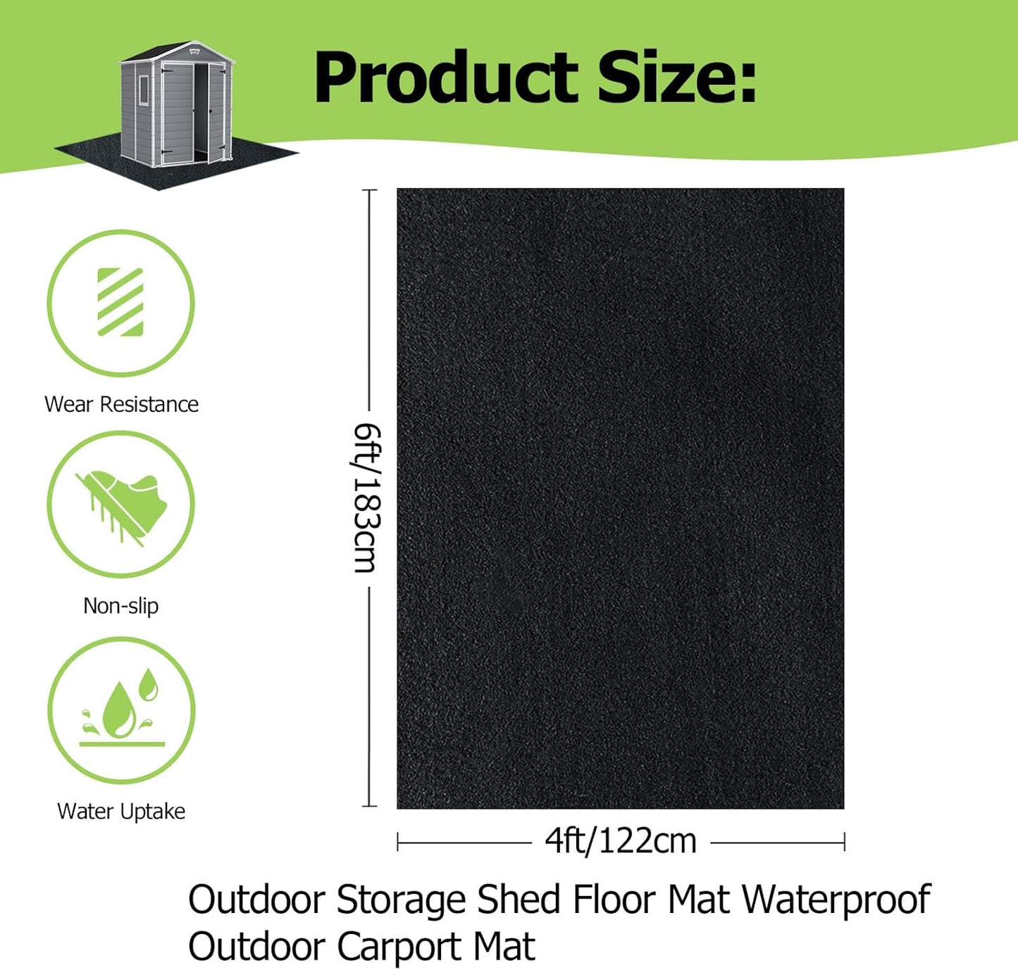 Outdoor Storage Shed Floor Mat, 6 * 4FT Waterproof Washable Garden Flooring Pad with Non Slip Backing, Soft Furniture Patio Covering Carport dust Oil Mat-Tool Shed, Storage Shed Not Included