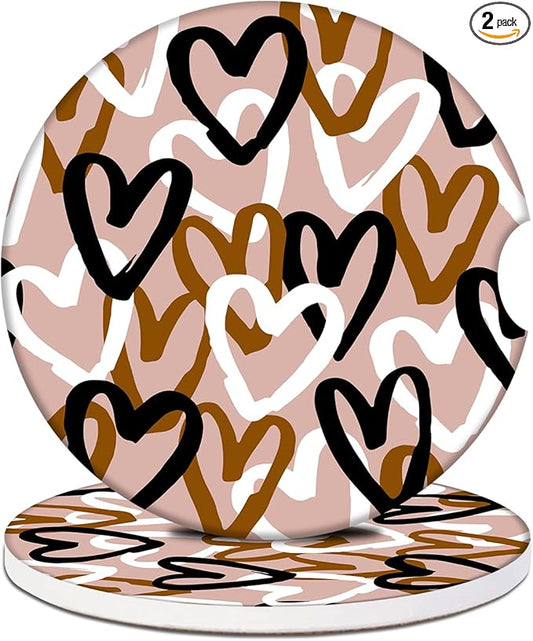 Car Cup Holder Coaster - Love Absorbent Ceramic Coaster 2 Pack, Car Coasters for Cup Holders, Fashion Car Interior Accessories Drink Coaster for Women & Men