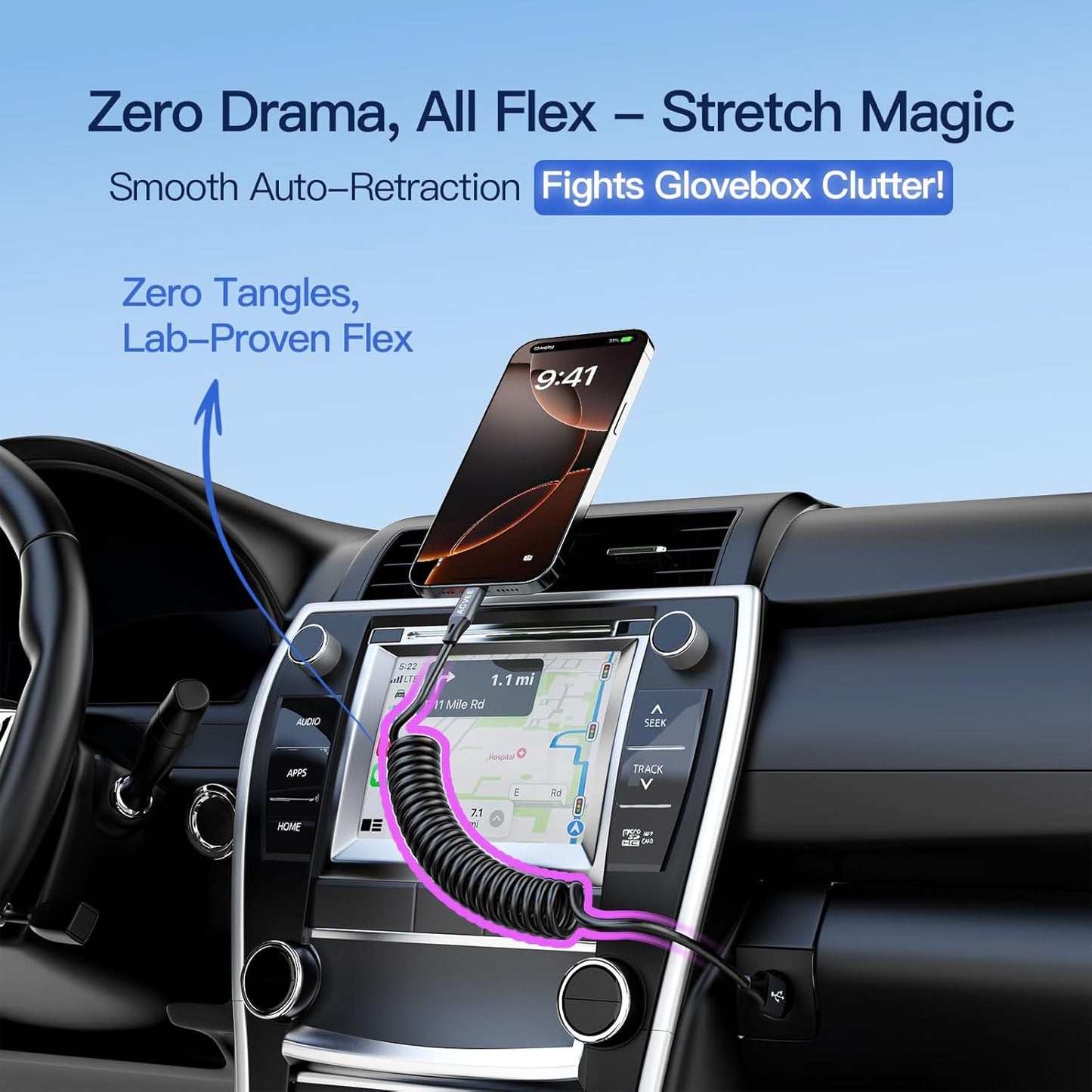 AGVEE 2 Pack 3ft Coiled Short USB to USB-C Charging Cable [USB-IF Certified] 3A Fast Charger Cord in Car for iPhone 16/15 CarPlay, Galaxy S25 S24 S23 S22 S21 S10 S9 S8, Google Pixel, Dark Gray