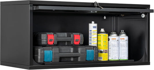 Metal Storage Cabinet Black Wall Cabinets with Locking Door - Wall Mounted Storage Cabinet for Garage Warehouse Home Office - Assembly Required