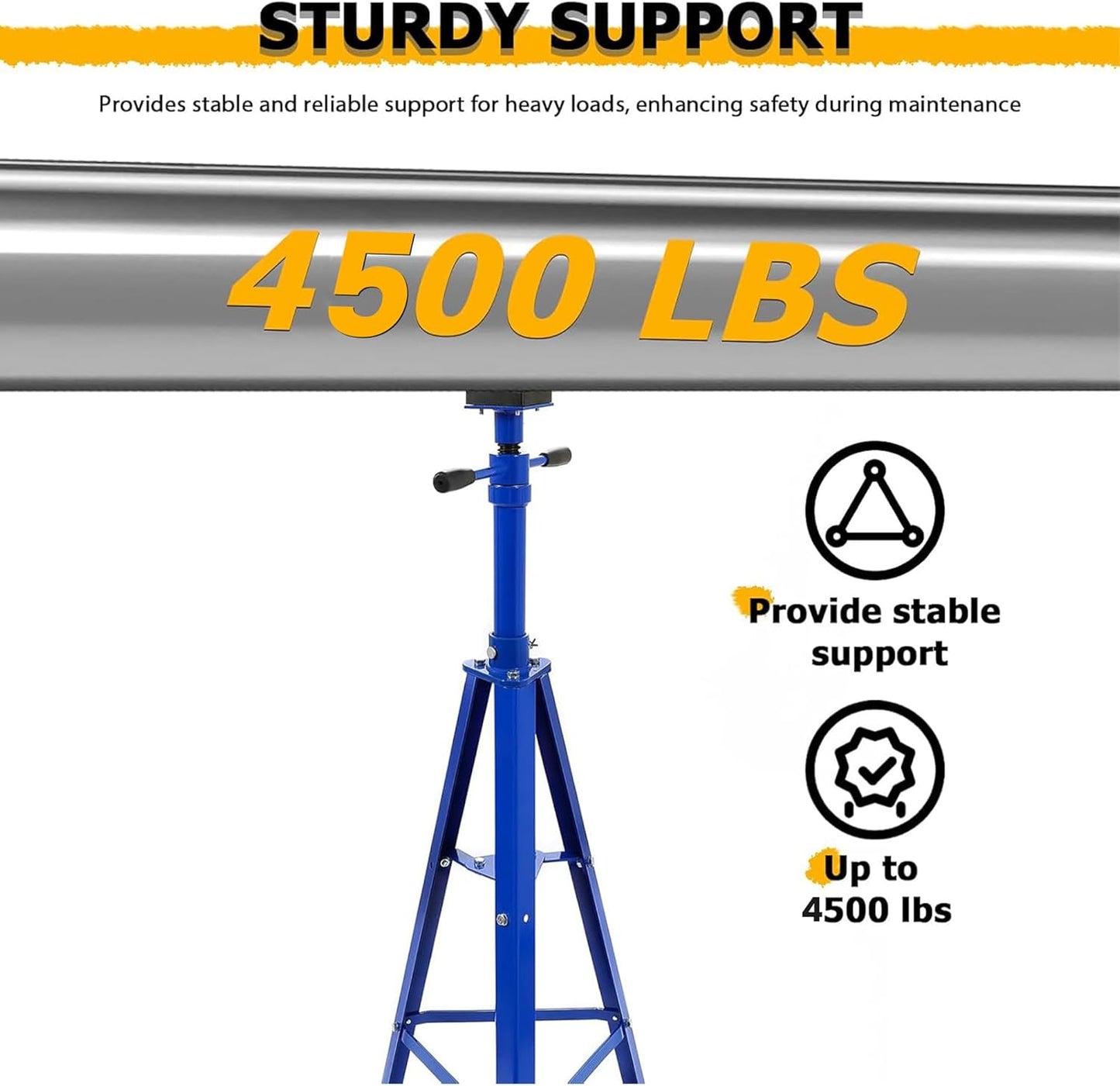 KUAFU Adjustable Under Hoist Tripod Stand, 4500 LBS Load Capacity, 2 Ton High Lift Jack Stand Reach Under Hoist Stand for Repair Shops, Garages and DIY, 55.63"-62.25" Steel Powder Coated Blue