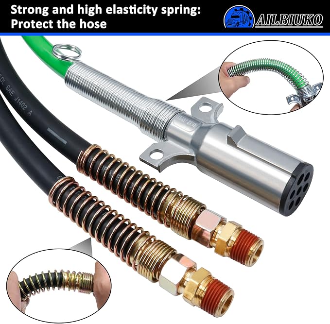 Semi Air Lines Kit, 15FT 3-in-1 Airline Hose for Truck ABS 7 Way Electrical Cable with Glad Hands and Extra Gladhand Seals for Tractor Trailer