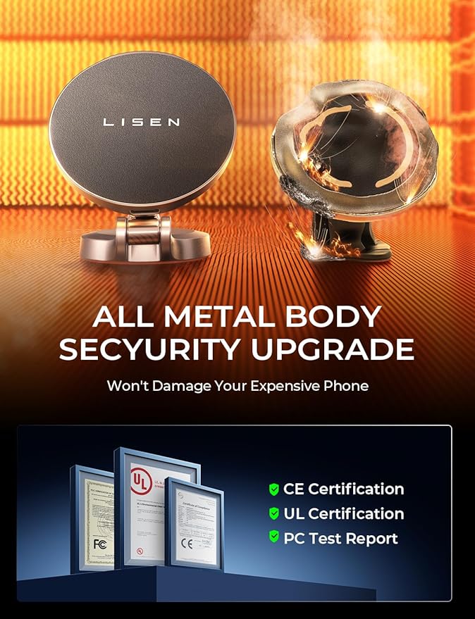 LISEN for Magsafe Car Mount Charger, 15W Fast Charging Ultra Magnetic Car Phone Holder [Mini & Metal], 2024 Wireless Magsafe Car Charger Dashboard Car Phone Mount for iPhone 16 Pro Max 15 14 13 12
