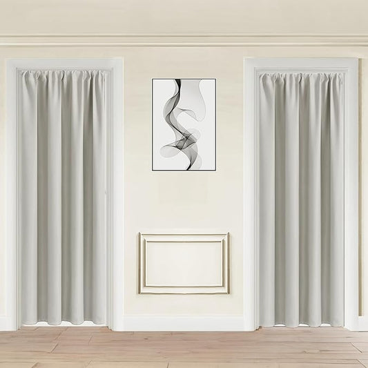 JIUZHEN Blackout Doorway Curtains 80 inch Length - 2 Panels Thermal Insulated Privacy Soundproof Rod Pocket Closet Door Curtains Room Divider for Bedroom,Office, 42 x 80 inches, Ivory