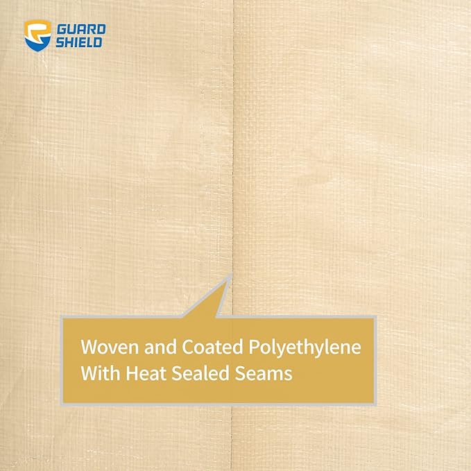 GUARD SHIELD Beige Tarp Heavy Duty Waterproof 12x12 Feet Outdoor Poly Tarps Cover Square Thick UV Resistant Canopy Tarpaulin with Grommets 10mil