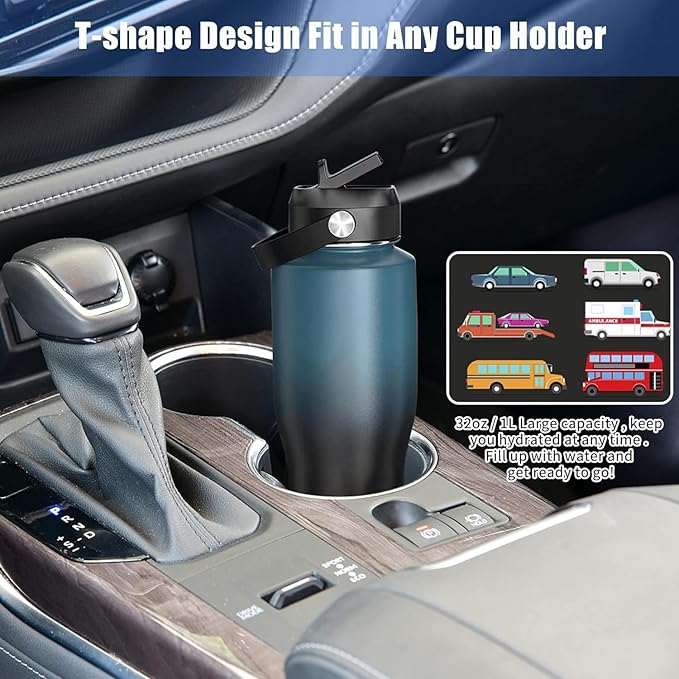 HYDROWION Water Bottle Stainless Steel,Vacuum Insulated Leak Proof Tumbler 32oz with Straw Lid, Spout Lid and Flex Cap(Cold for 48 Hrs, Hot for 24 Hrs), Fit in Any Car Cup Holder, Marbling