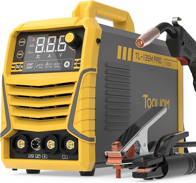 TOOLIOM 135A Gasless Flux Core MIG Welder 110V MIG Welder Flux MIG/Lift TIG/Stick 3 in 1 Welding Machine IGBT DC Inverter with LCD Display