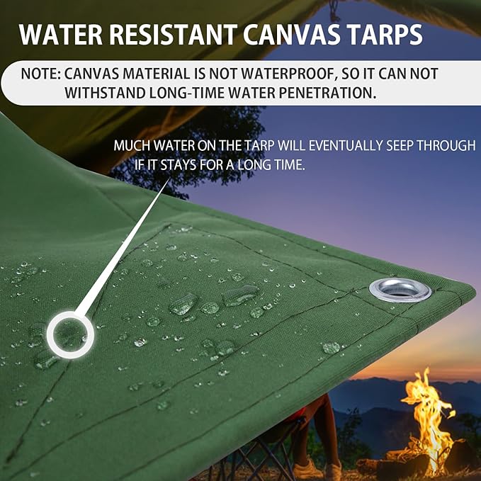 FoundGo Canvas Tarp 16x26 ft Heavy Duty Waterresistant Tarps with Grommets, UV Resistant, 22 Mil Tarpaulin,14 oz Durable Cloth Covers for Car, Roof, Boat, Camp, Canopy, Woodpile with Ropes-Green