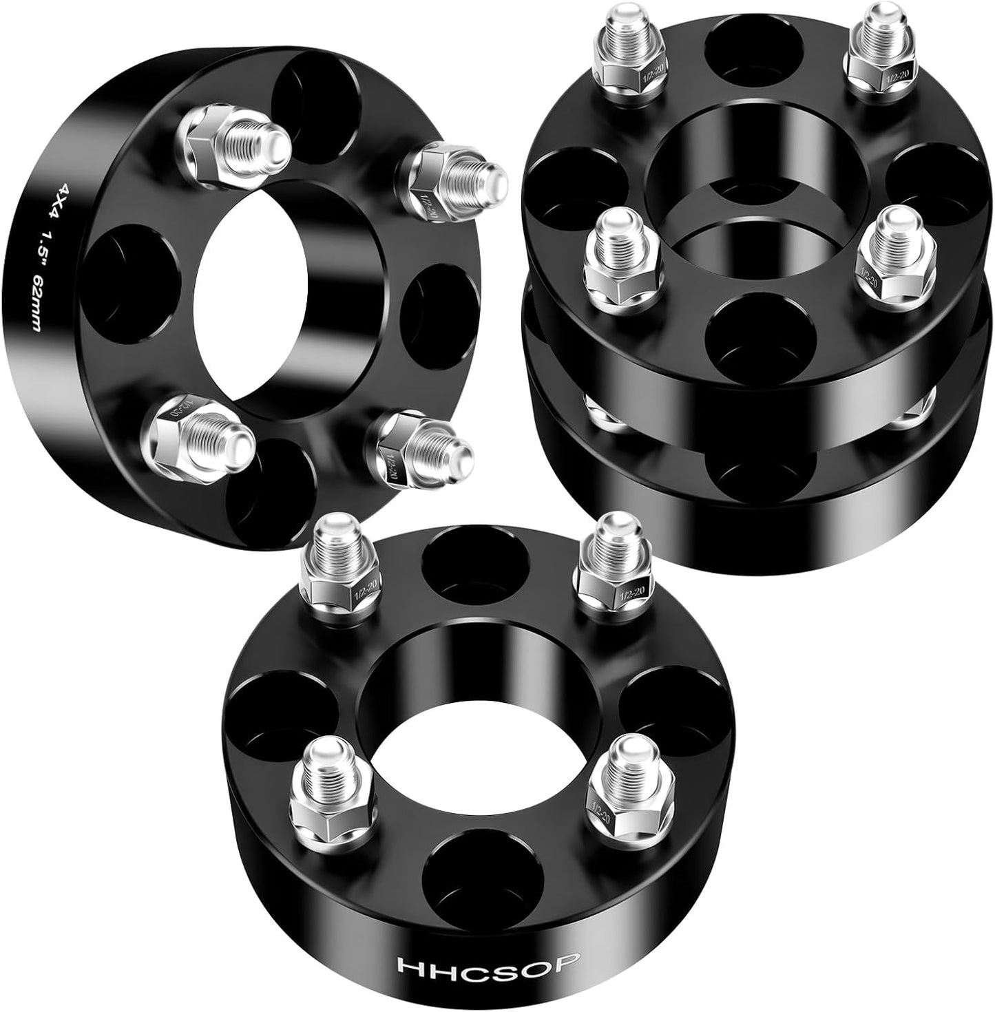 HHCSOP 4x4 Golf Cart Wheel Spacers, 1.5 inch ATV Wheel Adapters for EZ GO EZGO Club Car, 4PCS 4x101.6mm Wheel Spacer Hub Bore 62mm with 1/2" x20 Studs - Black