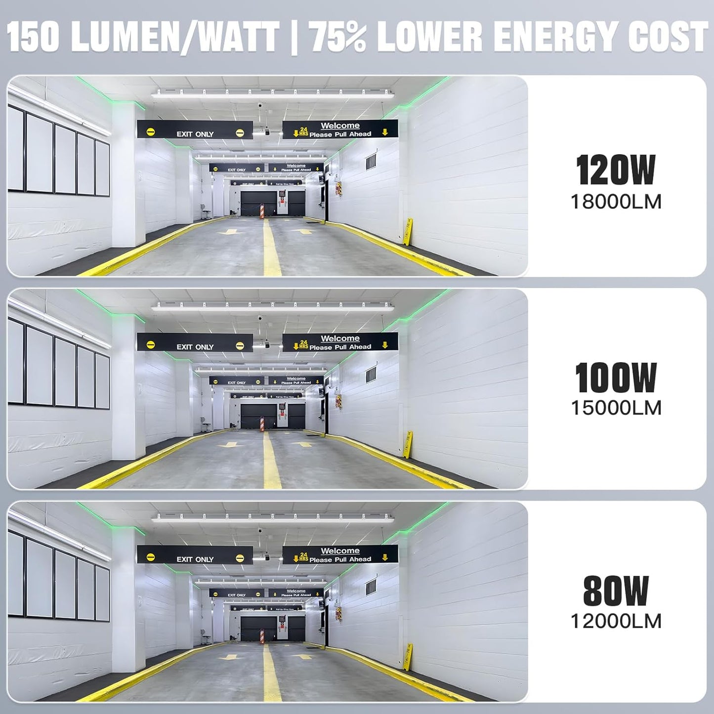 JTT 8FT LED Vapor Tight Light 120/100/80W,5000K/4000K/3000K Vapor Proof Lighting Fixture IP66, 18000LM LED Outdoor Shop Light Waterproof for Parking Garage Car Wash Warehouse Barn ETL Listed-2Pack
