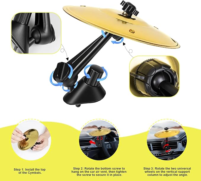 Car Cymbal Drum for Car Air Vent, Funny Musical Instruments Gadget for Music Lovers (Gold)