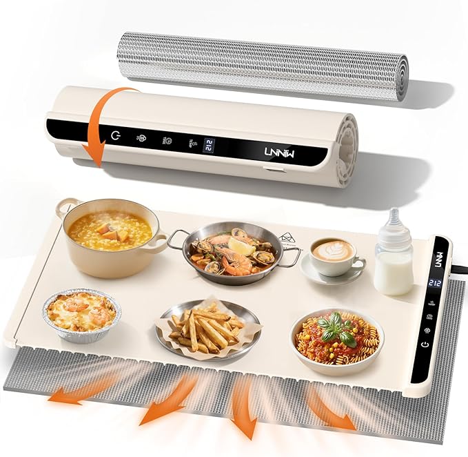 Food Warming Mat with Heat-Resistant Pad, 26X15 Inch, 6 Temperature & 6 Timer Settings, Child Lock Safety, Electric Warming Tray for Gatherings,Parties,Everyday Use