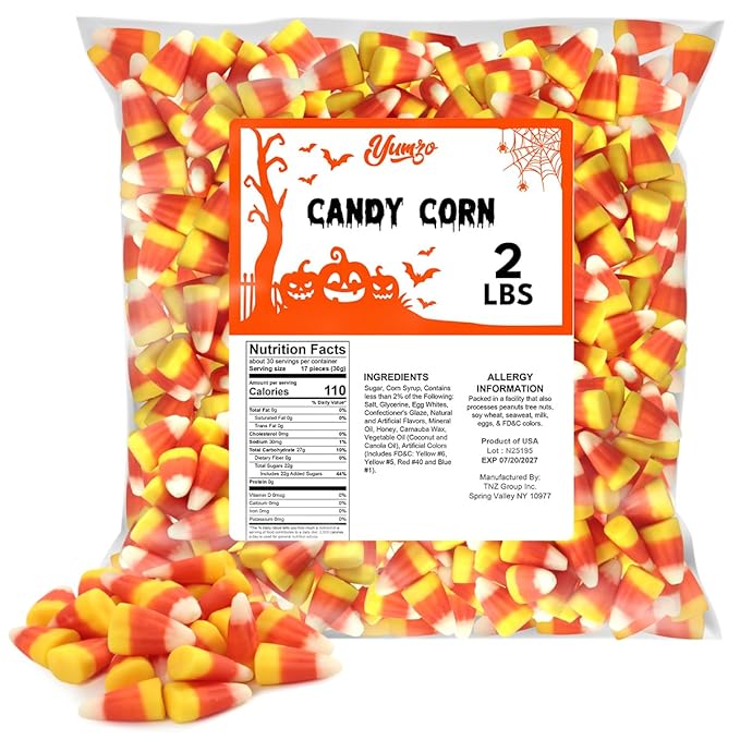 Yumzo Candy Corn Candies, 2lb Pack of Halloween Candies Bulk, Perfect for Trick or Treat, Halloween Party, Thanksgiving Dessert Buffets, Ideal Mini Candy Corn Everyday Snacking During the Fall Season