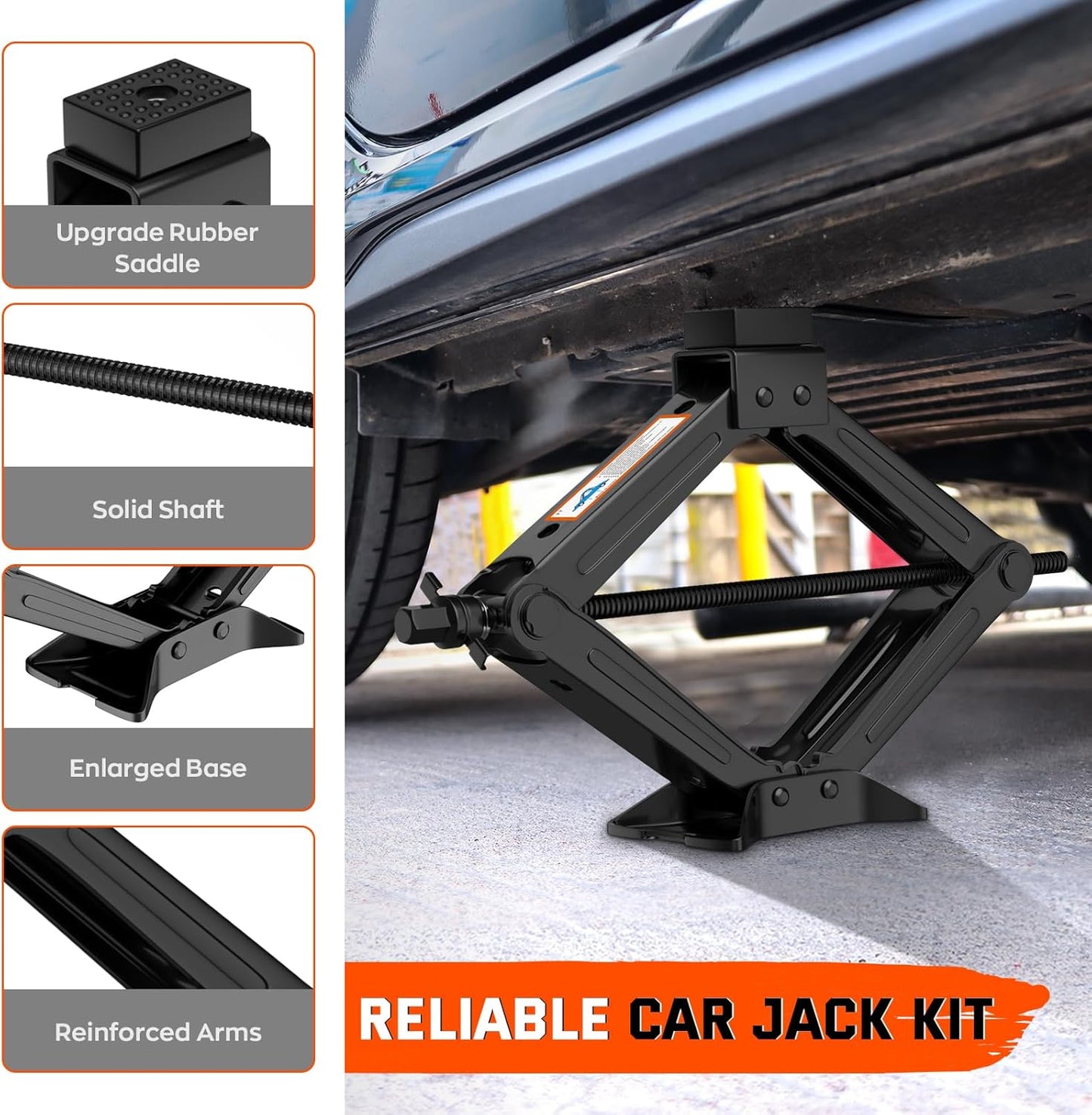 New Version Car Jack Kit Scissor Jack for Car 2 Ton Spare Tire Changing Kit,Portable Tire Jack Repair Kit with Lug Wrench,Car Lifting Jack for Auto/SUV/MPV