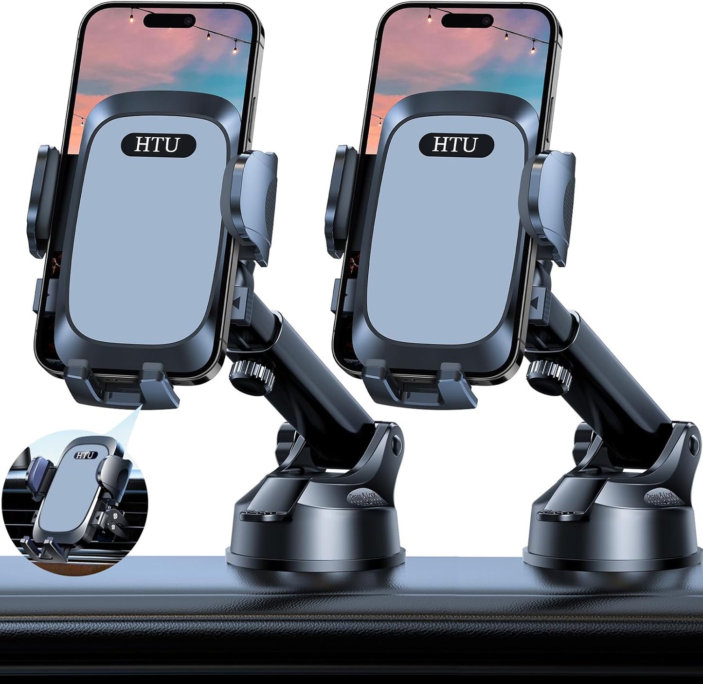 2025 Ultimate Car Phone Holder【80+LBS Strongest Suction & Military-Grade】 Universal Cell Phone Holder Truck Car Mount for Dashboard Windshield Air Vent for iPhone 16 Pro Max 15 Samsung 2pcs,Grey