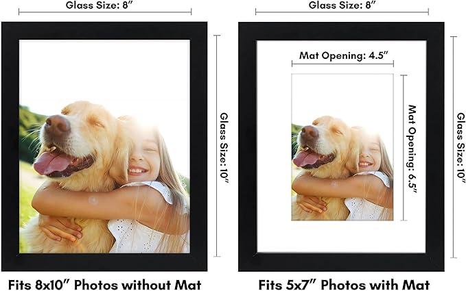 Americanflat 4 Piece 8x10 Black Picture Frame Set - Displays 5x7 With Mat and 8x10 Without Mat - Composite Wood with Shatter Resistant Glass - Horizontal and Vertical Formats for Wall and Tabletop