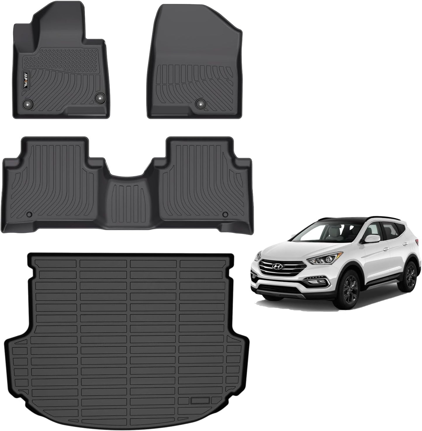 AIPOIL® Floor Mats & Cargo Liner Set for 2013-2018 Hyundai Santa FE Sport (Only for Sport 5 Seats) All Weather Protection TPE Anti-Slip Automotive Full Set Custom Car Mats Accessories - Black