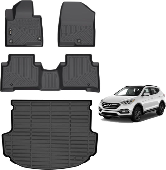 AIPOIL® Floor Mats & Cargo Liner Set for 2013-2018 Hyundai Santa FE Sport (Only for Sport 5 Seats) All Weather Protection TPE Anti-Slip Automotive Full Set Custom Car Mats Accessories - Black
