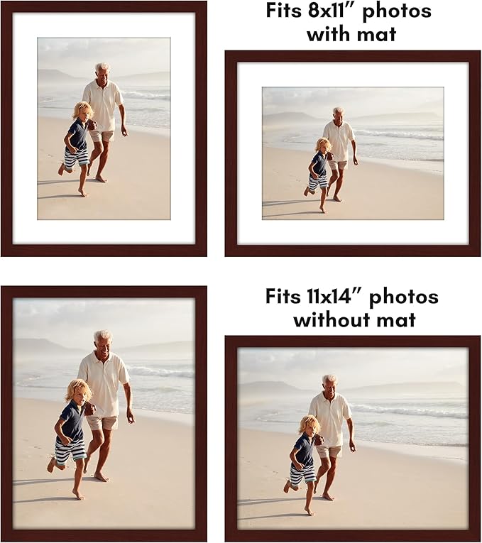 Americanflat 11x14 Picture Frame with Polished Plexiglass - Set of 5 - Use as 8x11 Frame with Mat or Display 11x14 Photo Without Mat - Galleria Collection - Picture Frames for Wall Display - Mahogany