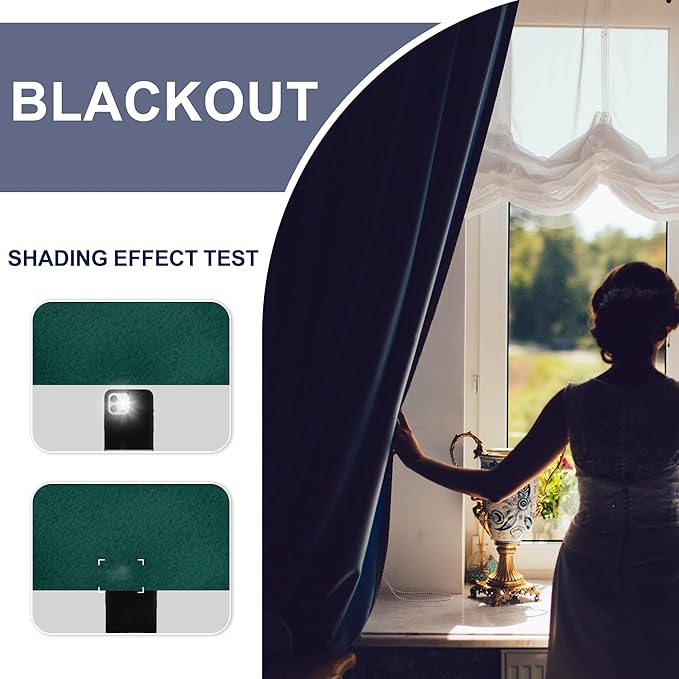 JIUZHEN Forest Green Curtains for Bedroom - Thermal Insulated Blackout Drapes, Room Darkening Rod Pocket Curtains for Dining Room Kids Room, Set of 2 Panels with Tiebacks, 42 x 63 Inch Length