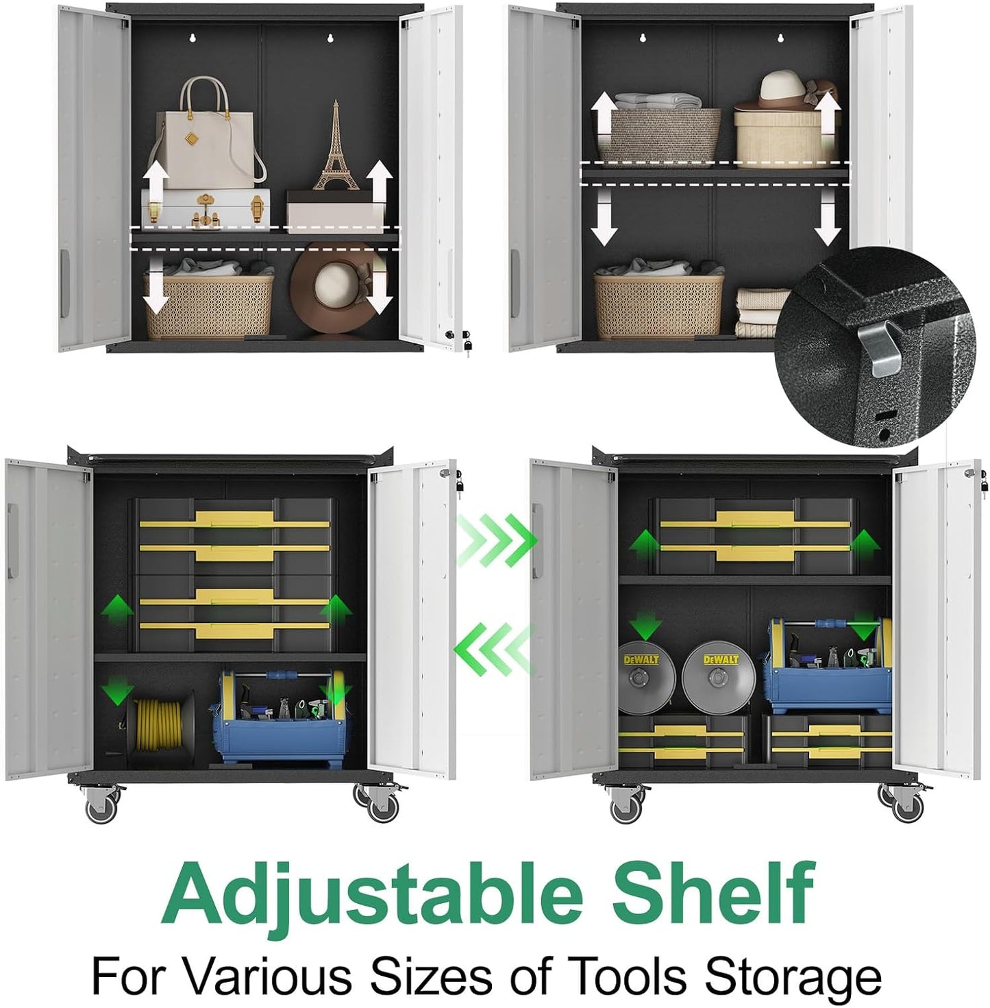 Metal Tool Cabinet,Garage Storage Cabinet System,Wall Cabinet & Locking Rolling Tool Cabinet with Doors and Adjustable Shelves,Steel Tool Cabinets for Home,Office (5 Pcs-StyleA, Black & Grey)