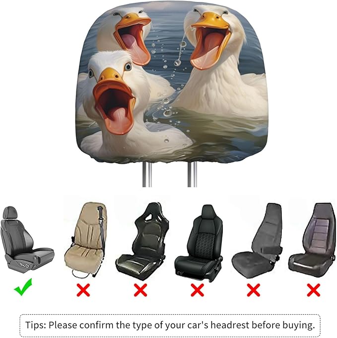 Dujiea 2 Pack Funny Animal Duck Car Headrest Covers, Universal Soft Car Seat Head Rest Protector, Vehicle Accessories Fabric Headrest Cover for Cars Vans Trucks
