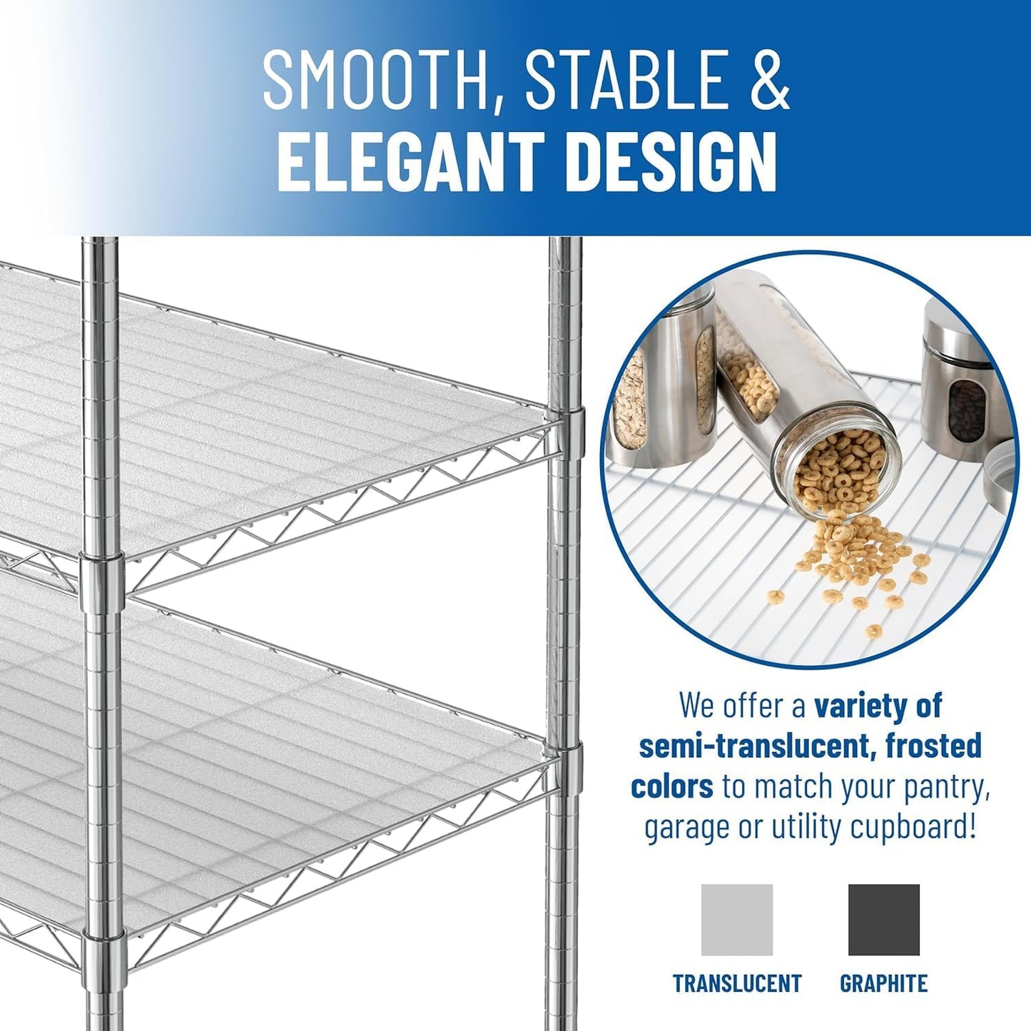 Shelf Liners for Wire Shelf System: Set of 5 in Graphite: 18 x 60 inch: Plastic Wire Shelving Shelf Mats