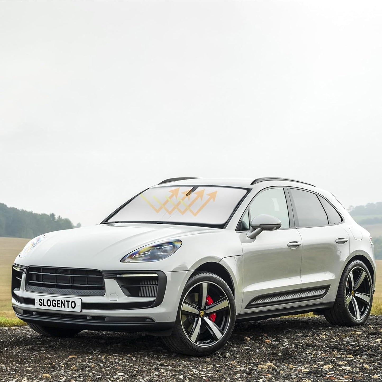 Car Sun Shade Windshield Sunshade for 2014-2024 2025 2026 Porsche Macan SUV Accessories Front Window Sun Shields Custom fit Macan Sunscreen Double Layers 240T Refleactor Sun Visor Blocks UV