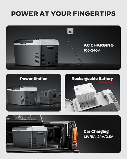 Marsail 12 Volt Car Refrigerator, 24QT Electric Cooler, Portable Car Fridge with Battery Power Option, 12/24V DC and 110-240V AC for Truck, RV, SUV, Travel, Camping, Road Trips -4°F to +68°F