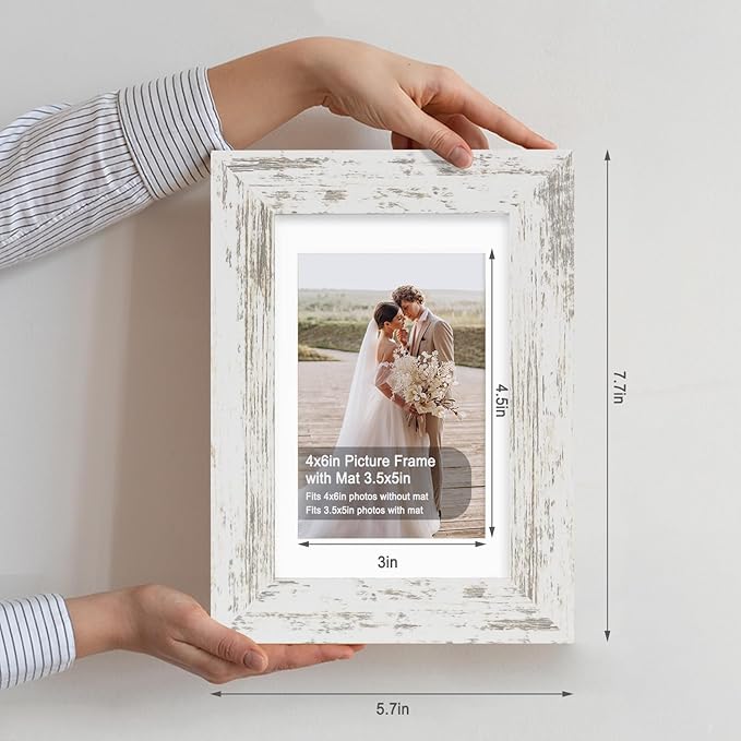 4x6 Picture Frame Set of 4, Made of Real Glass and Multicolour Frame, 4 by 6 Photo for Wall or Tabletop - Display Picture 3.5x5 with Mat or 4x6 Without Mat