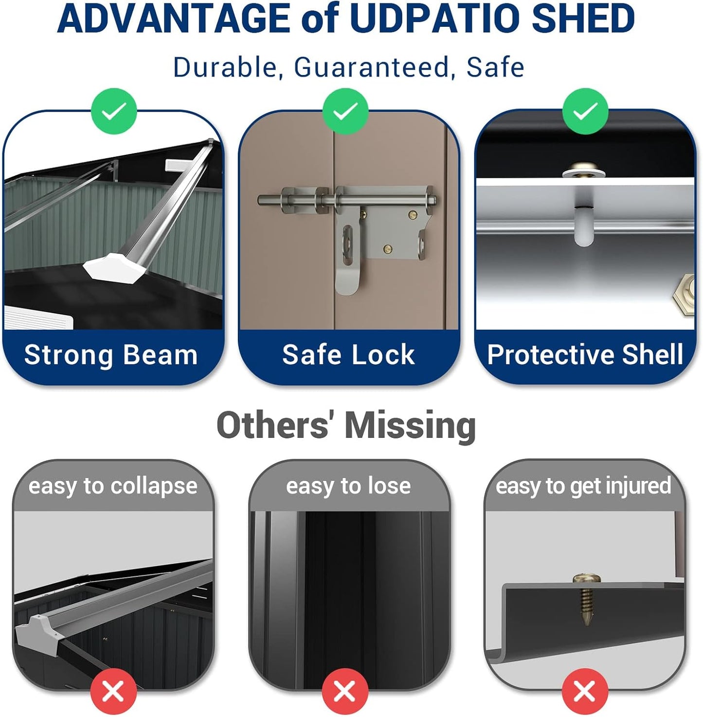 UDPATIO Outdoor Storage Shed 10x10 FT, Outside Sheds & Outdoor Storage Metal Galvanized Steel for Backyard, Patio, Lawn, Tool Shed with Lockable Door for Trash Can, Bike, Lawnmower, Generator