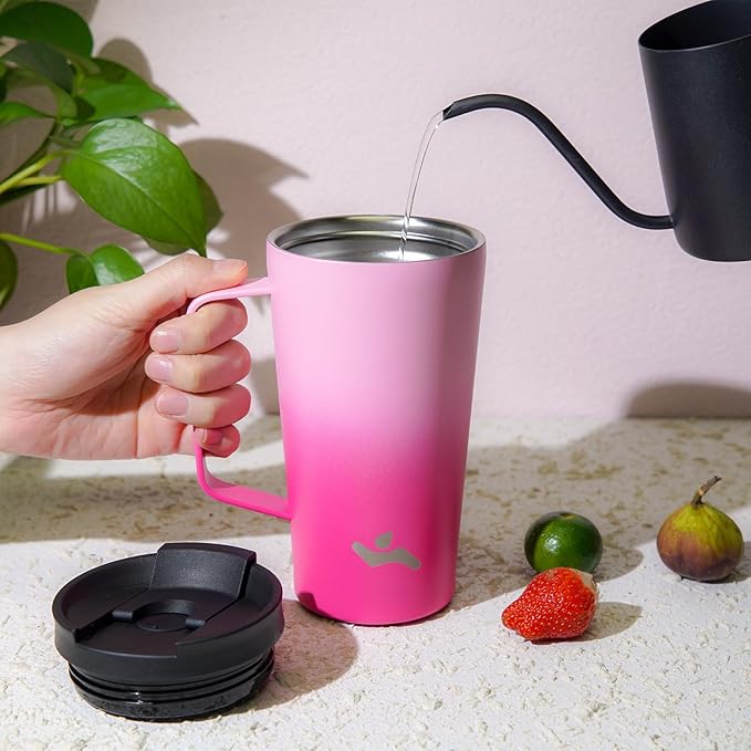 Insulated Tumbler with Handle and Straw, 22 OZ Travel Coffee Mug Stainless Steel Cup Metal Water Bottle,Cherry